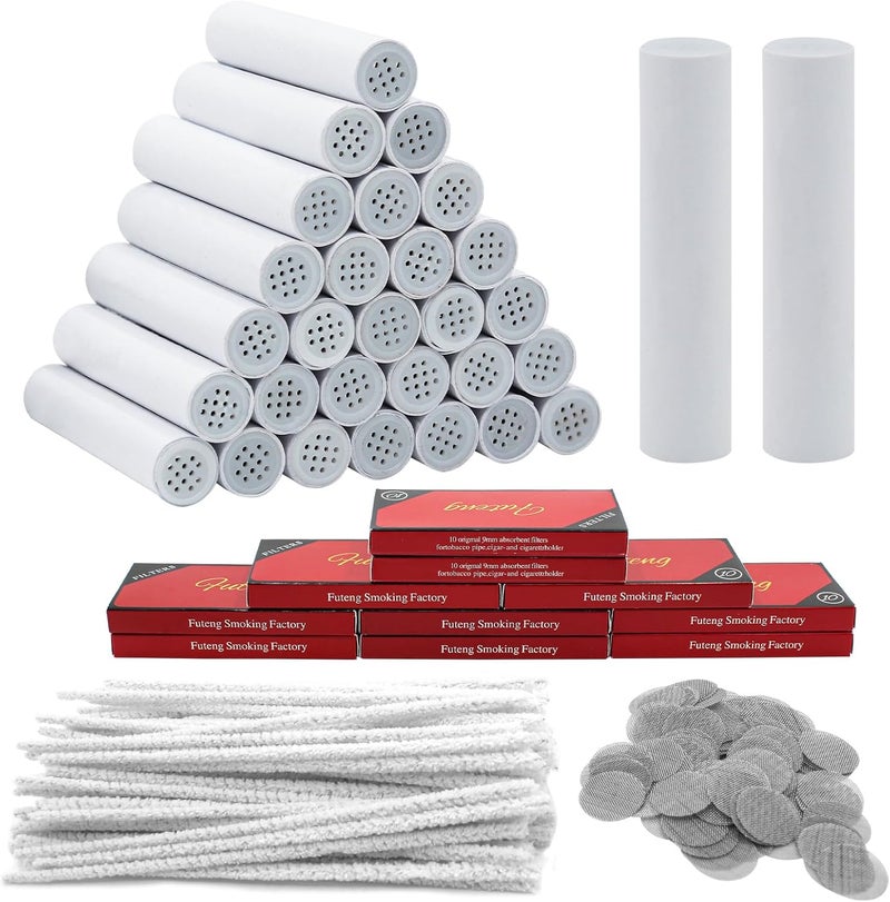 OGABEL Tobacco Pipe Tool Set（300PCS),100 Pcs 6-Inch Tobacco Pipe Cleaners,100 Pcs 3/4 Inch Pipe Screens, 100 Pcs 9mm Activated Carbon Tobacco Pipe Filters,Tobacco Pipes Accessories Gift For Men - Image 1